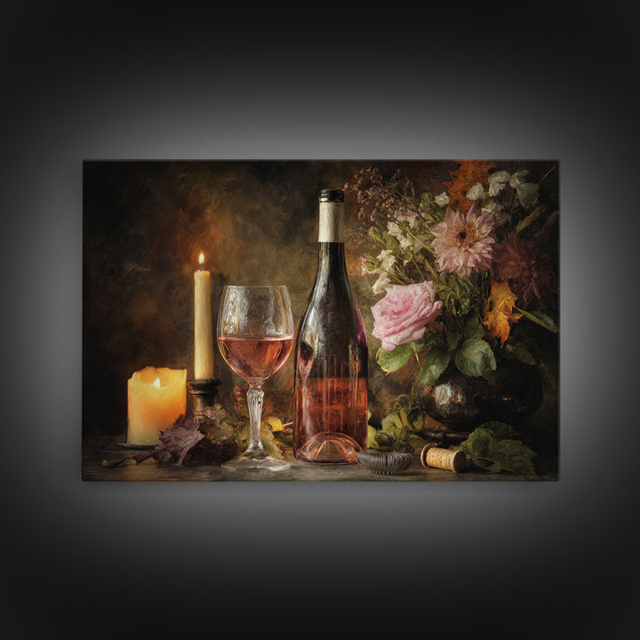 Ros Glass Beside Summer Flowers Framed Canvas Print, Winery Art, Matisse Print, Winery Decor, Fine Art, Vineyard, Luxury Decor, WIN-3x2-90
