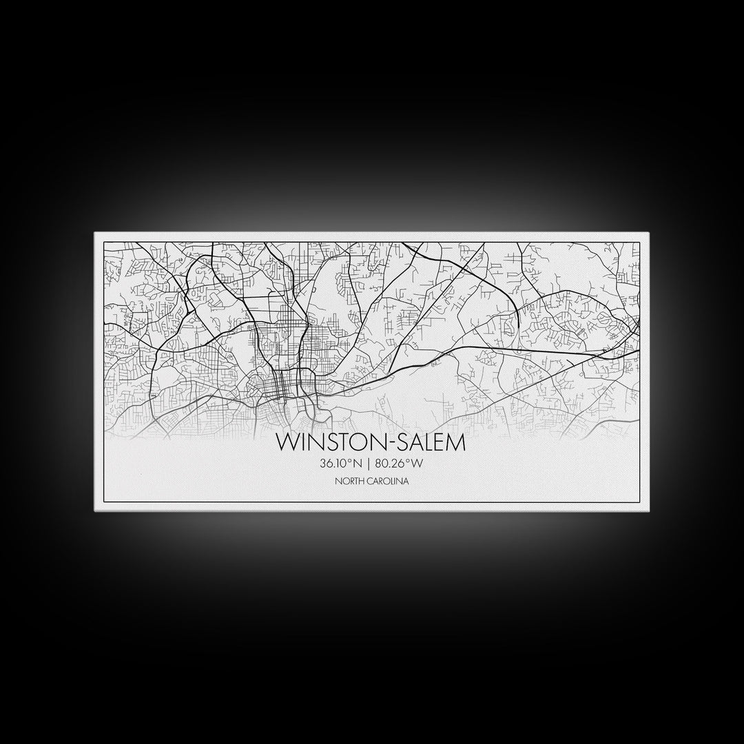 Winston Salem City Map, North Carolina Art, Map Print, Modern Wall Art, Wall Art, Canvas Art, Modern Office Art, Room Décor For Teens