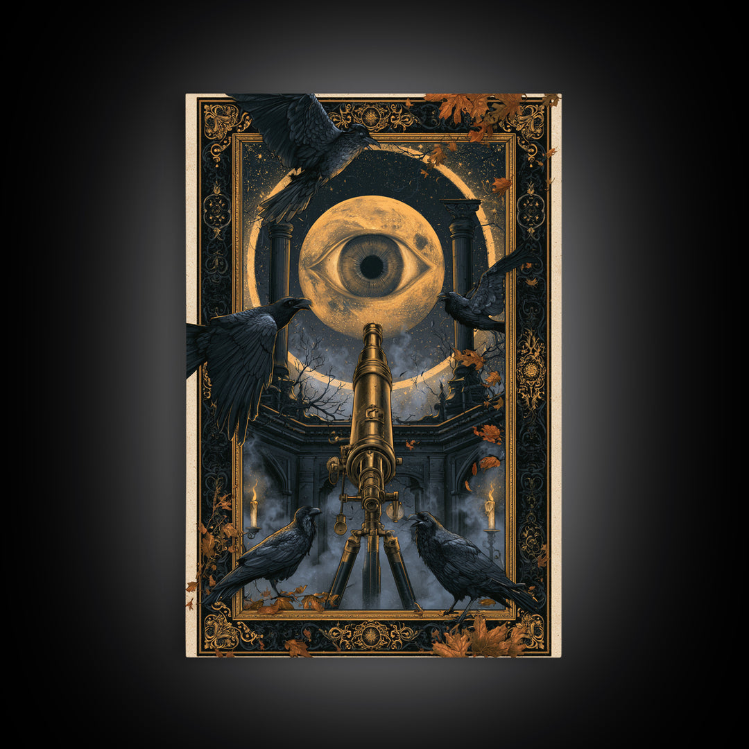 The Midnight Raven Observatory - Icon Portrait, Gothic Home Decor, Vertical Wall Art, Canvas Print, Halloween Home Decor, Gothic Wall Art