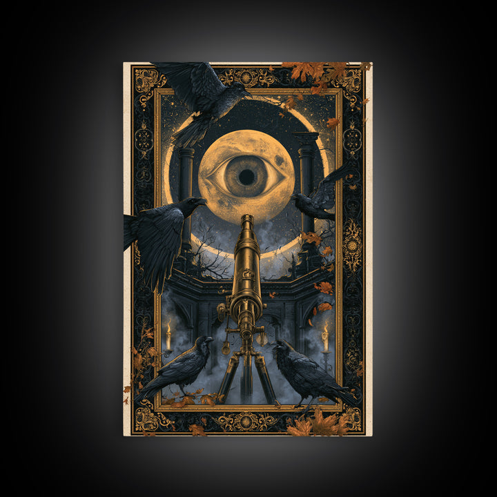 The Midnight Raven Observatory - Icon Portrait, Gothic Home Decor, Vertical Wall Art, Canvas Print, Halloween Home Decor, Gothic Wall Art