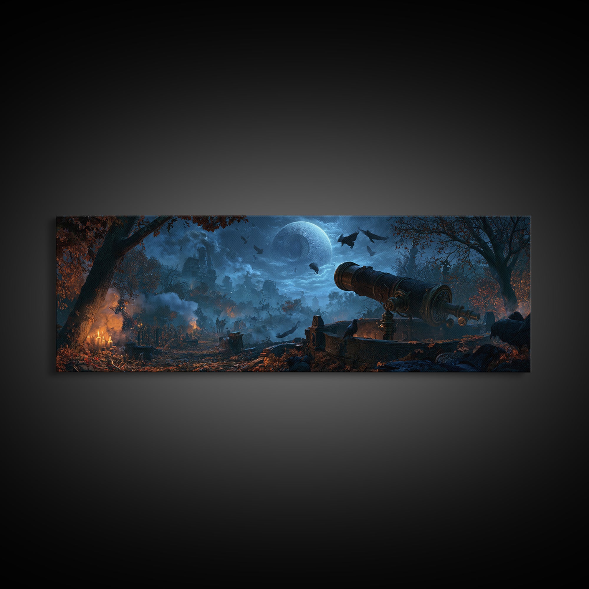 The Midnight Raven Observatory - Environmental Panorama, Gothic Home Decor, Extra Wide Wall Art, Canvas Print, Halloween Home Decor