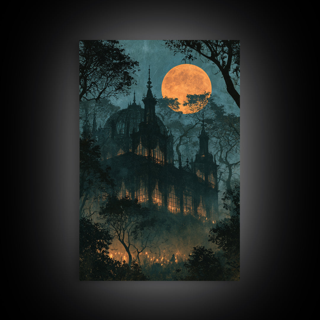 The Black Lace Haunted Conservatory - Icon Portrait, Halloween Wall Art, Vertical Wall Art, Framed Canvas Print, Halloween Home Decor