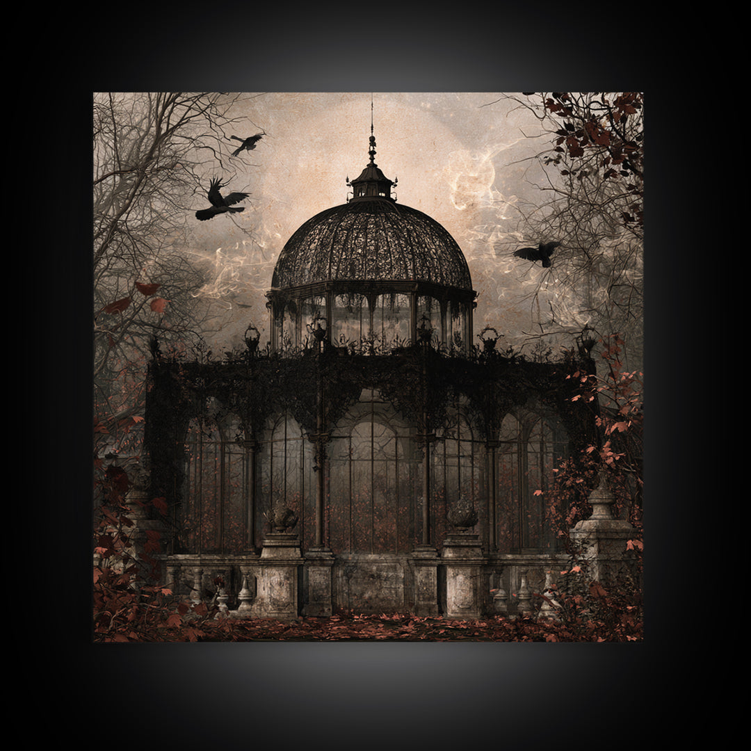 The Black Lace Haunted Conservatory - Icon Portrait, Spooky Wall Decor, Square Wall Art, Framed Canvas Print, Halloween Home Decor