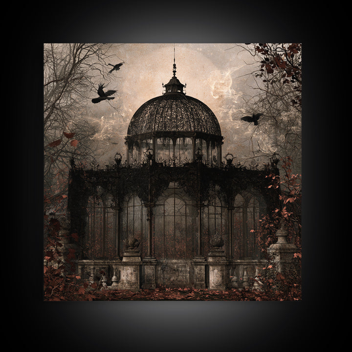 The Black Lace Haunted Conservatory - Icon Portrait, Spooky Wall Decor, Square Wall Art, Framed Canvas Print, Halloween Home Decor