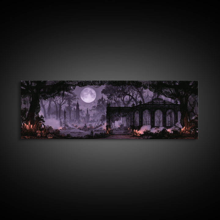 The Black Lace Haunted Conservatory - Environmental Panorama, Halloween Wall Art, Extra Wide Wall Art, Framed Canvas Print, Gothic Wall Art