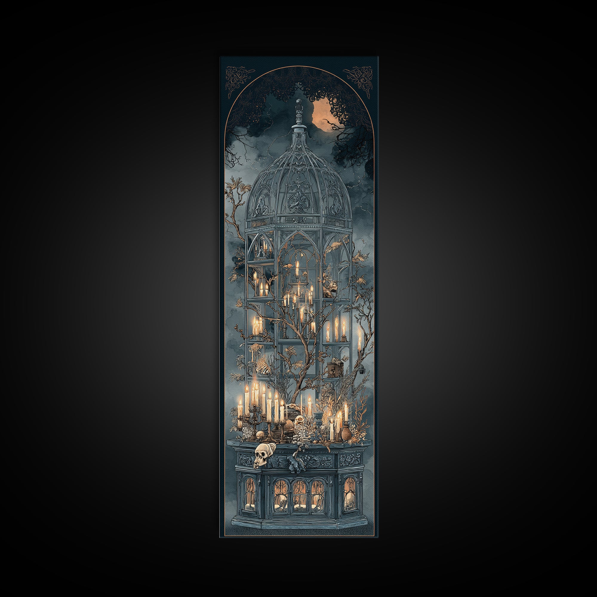 The Black Lace Haunted Conservatory - Occult Still Life, Dark Fantasy Wall Art, Tall Narrow Wall Art, Canvas Print, Halloween Home Decor