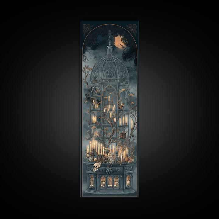 The Black Lace Haunted Conservatory - Occult Still Life, Dark Fantasy Wall Art, Tall Narrow Wall Art, Canvas Print, Halloween Home Decor