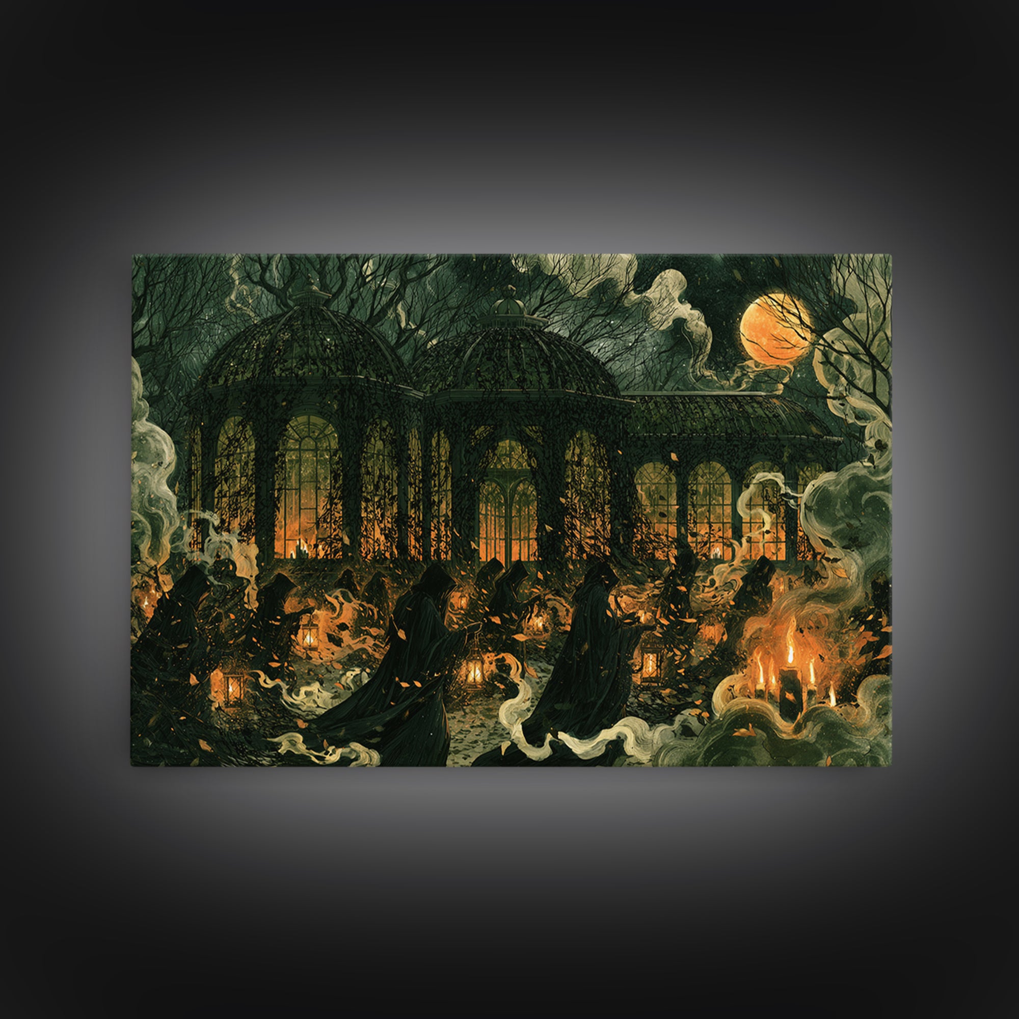 The Black Lace Haunted Conservatory - Procession Scene, Gothic Home Decor, Landscape Wall Art, Canvas Print, Halloween Home Decor