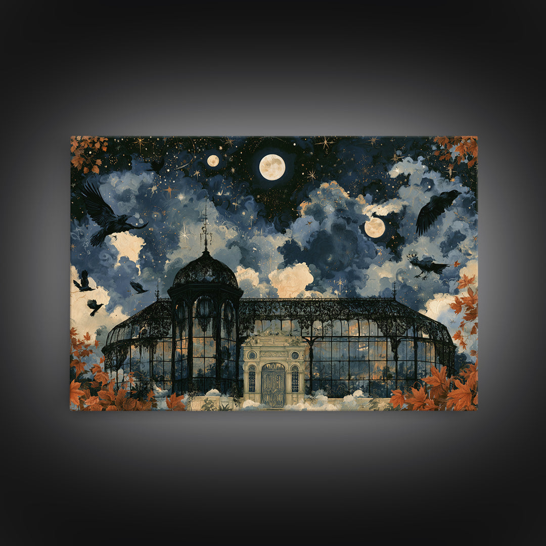 The Black Lace Haunted Conservatory - Surreal Celestial Vision, Gothic Home Decor, Landscape Wall Art, Canvas Print, Halloween Home Decor