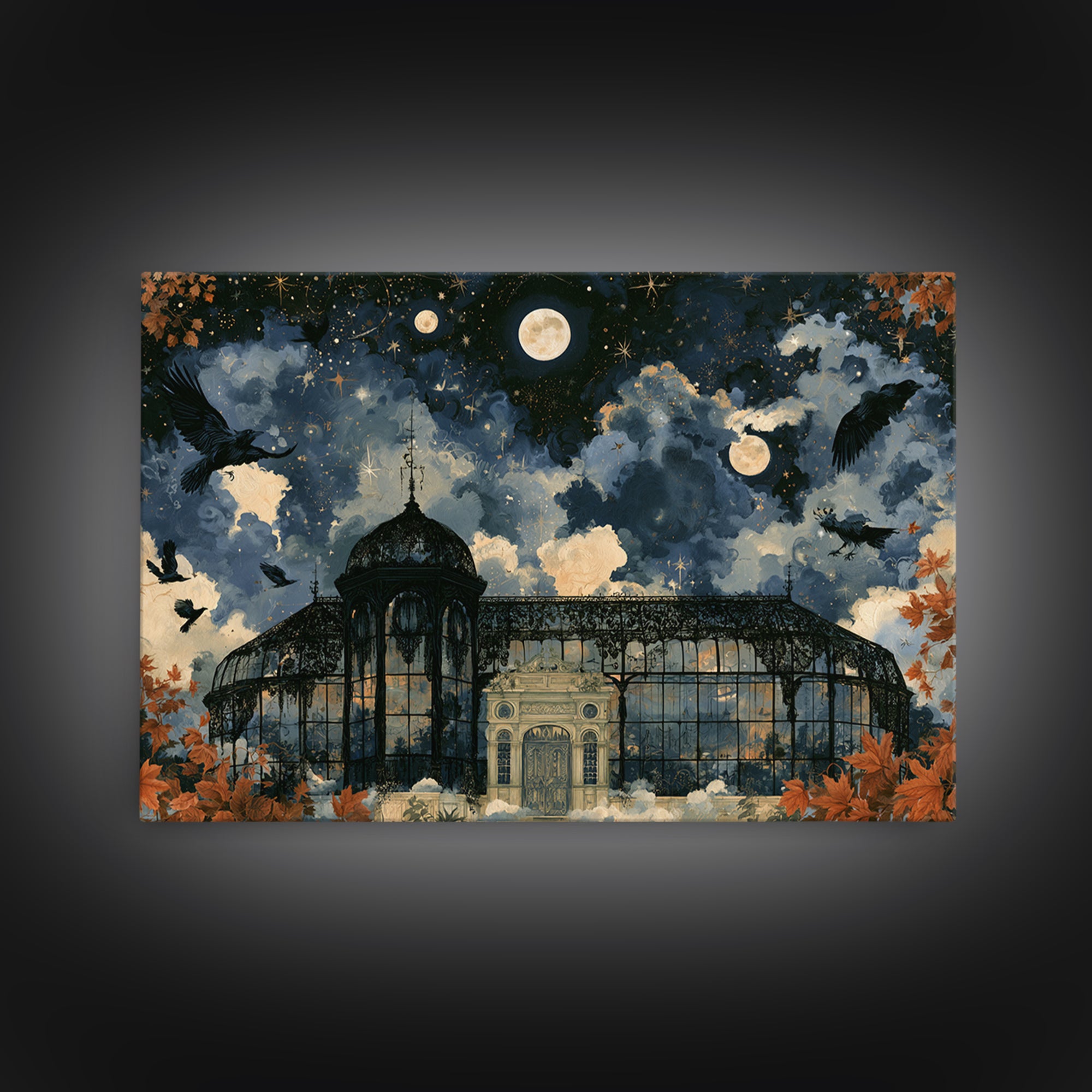 The Black Lace Haunted Conservatory - Surreal Celestial Vision, Gothic Home Decor, Landscape Wall Art, Canvas Print, Halloween Home Decor