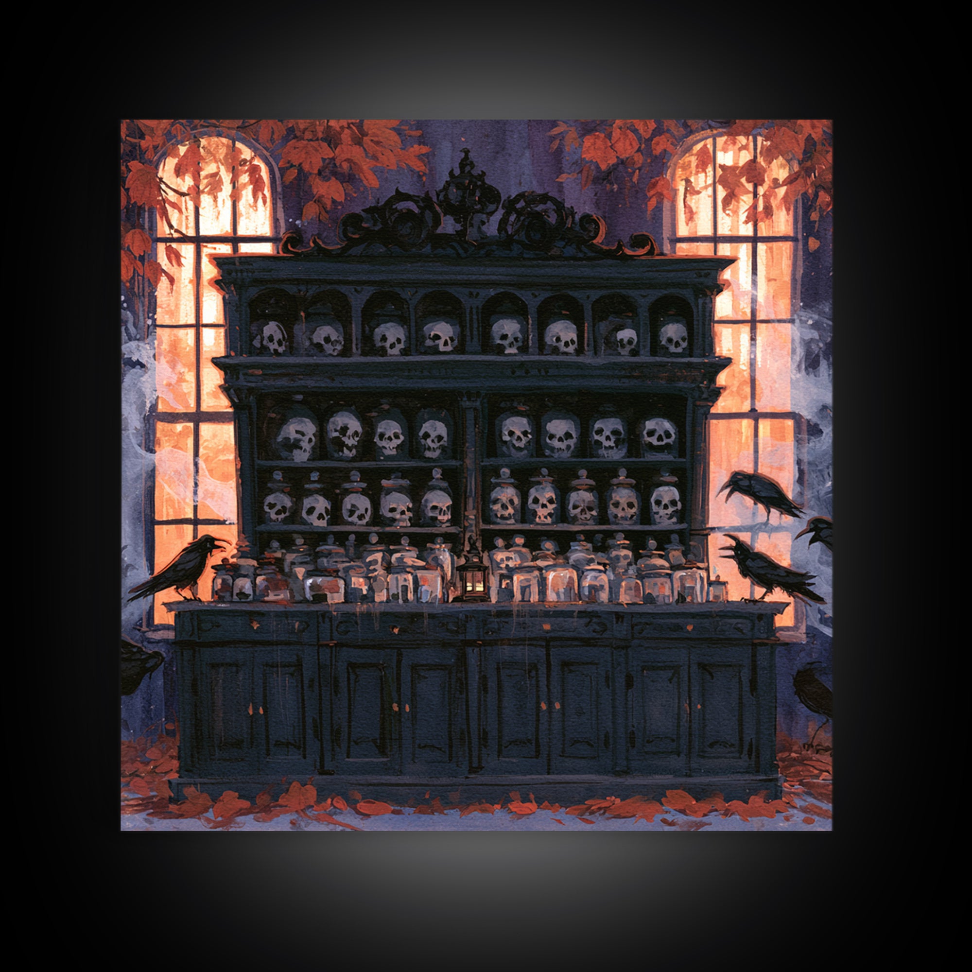The Candlelit Skull Apothecary - Icon Portrait, Occult Wall Decor, Square Wall Art, Canvas Print, Halloween Home Decor, Gothic Wall Art