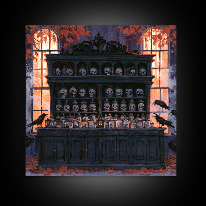 The Candlelit Skull Apothecary - Icon Portrait, Occult Wall Decor, Square Wall Art, Canvas Print, Halloween Home Decor, Gothic Wall Art