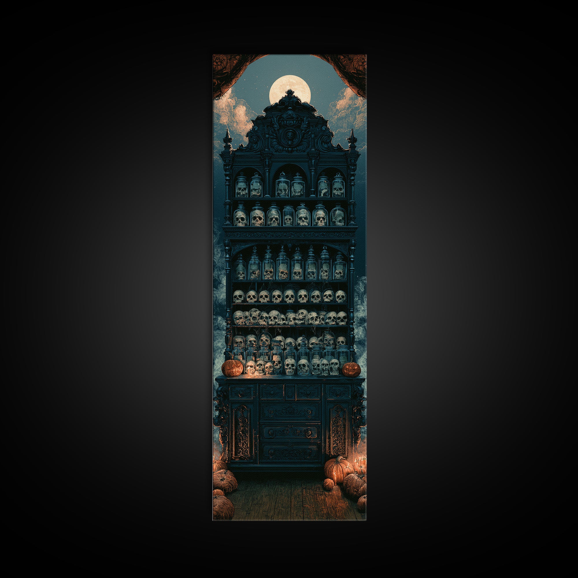 The Candlelit Skull Apothecary - Icon Portrait, Occult Wall Decor, Tall Narrow Wall Art, Canvas Print, Halloween Home Decor, Gothic Wall Art