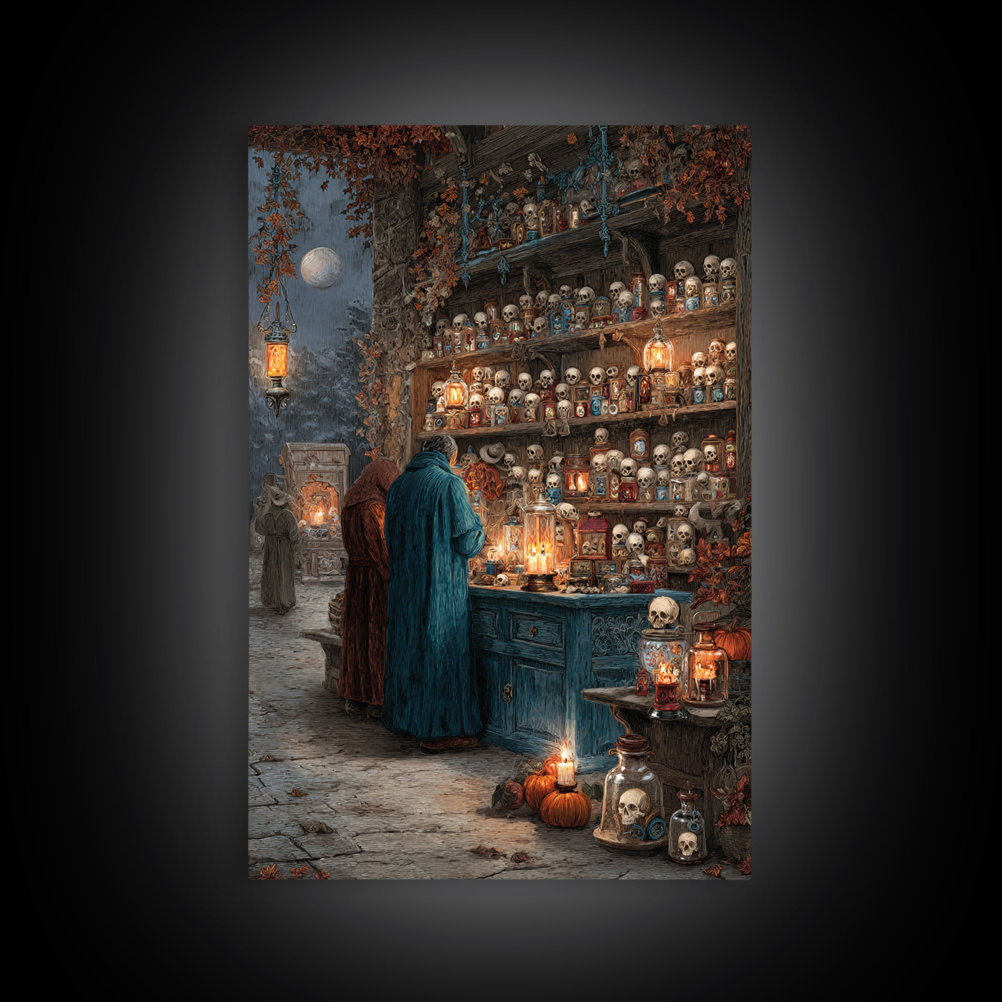 The Candlelit Skull Apothecary - Procession Scene, Gothic Home Decor, Vertical Wall Art, Canvas Print, Halloween Home Decor, Gothic Wall Art