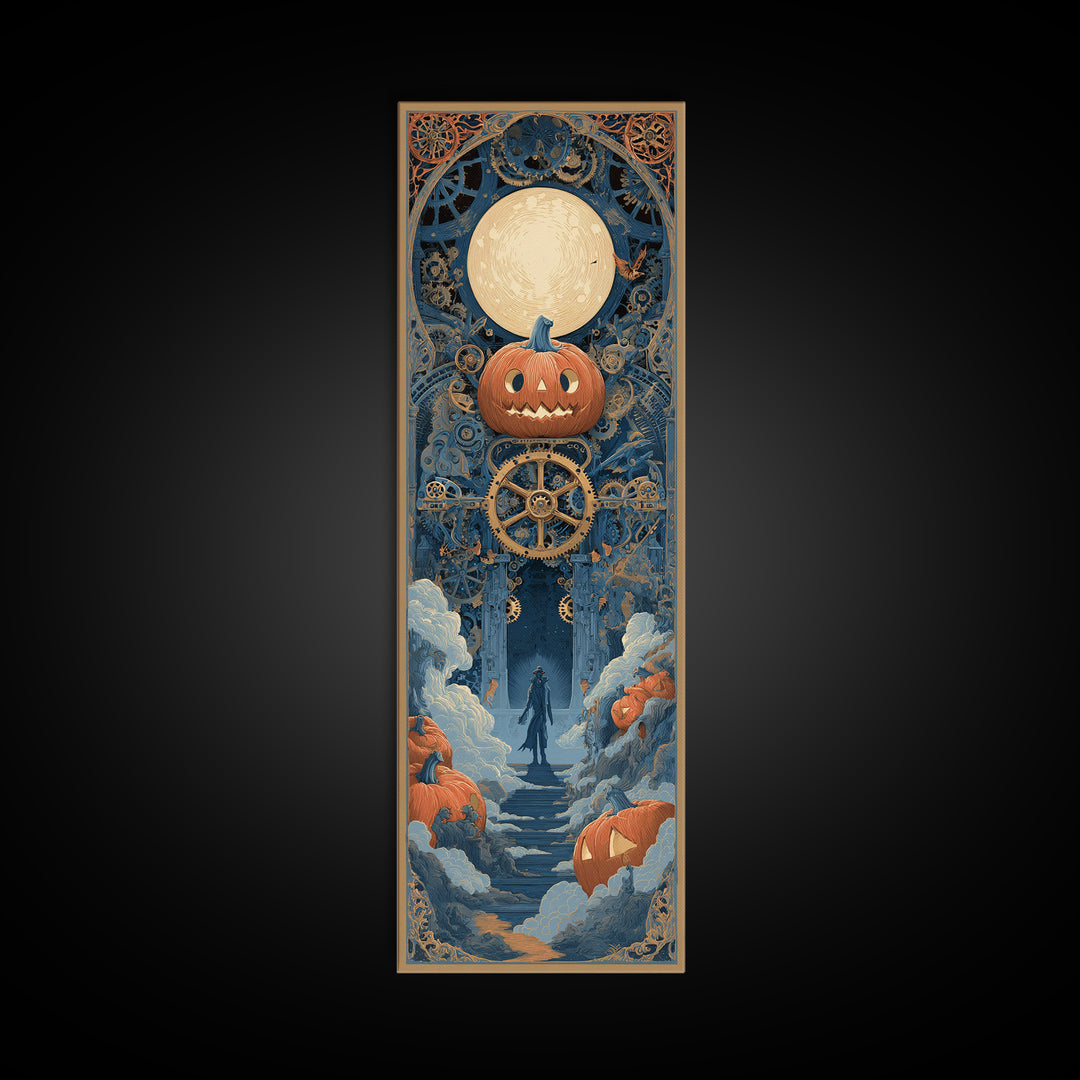 The Clockwork Jack-O-Lantern - Icon Portrait, Halloween Wall Art, Tall Narrow Wall Art, Framed Canvas Print, Halloween Home Decor