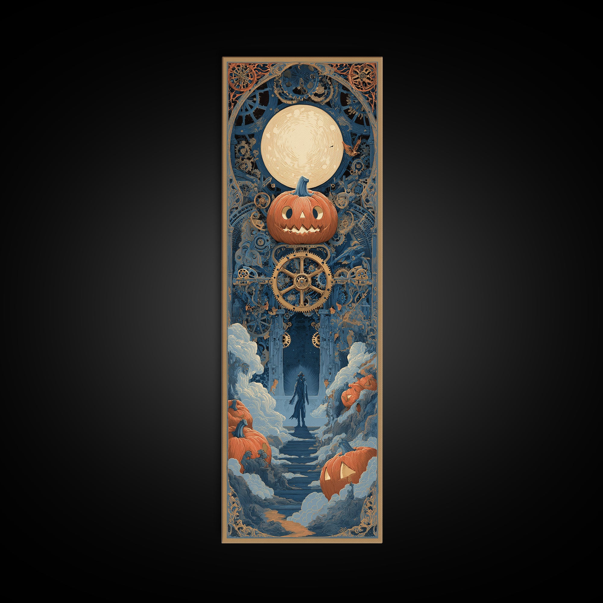 The Clockwork Jack-O-Lantern - Icon Portrait, Halloween Wall Art, Tall Narrow Wall Art, Framed Canvas Print, Halloween Home Decor