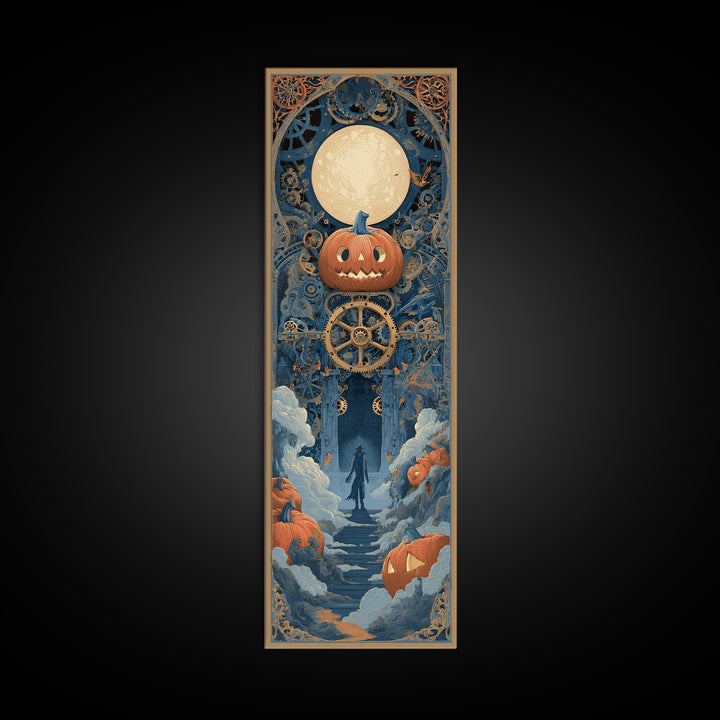 The Clockwork Jack-O-Lantern - Icon Portrait, Halloween Wall Art, Tall Narrow Wall Art, Framed Canvas Print, Halloween Home Decor