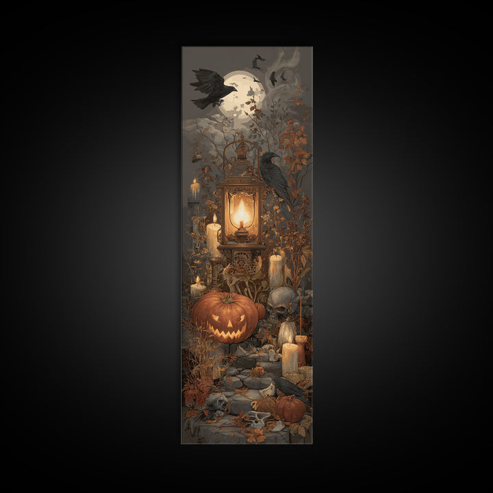 The Clockwork Jack-O-Lantern - Occult Still Life, Halloween Wall Art, Tall Narrow Wall Art, Framed Canvas Print, Halloween Home Decor