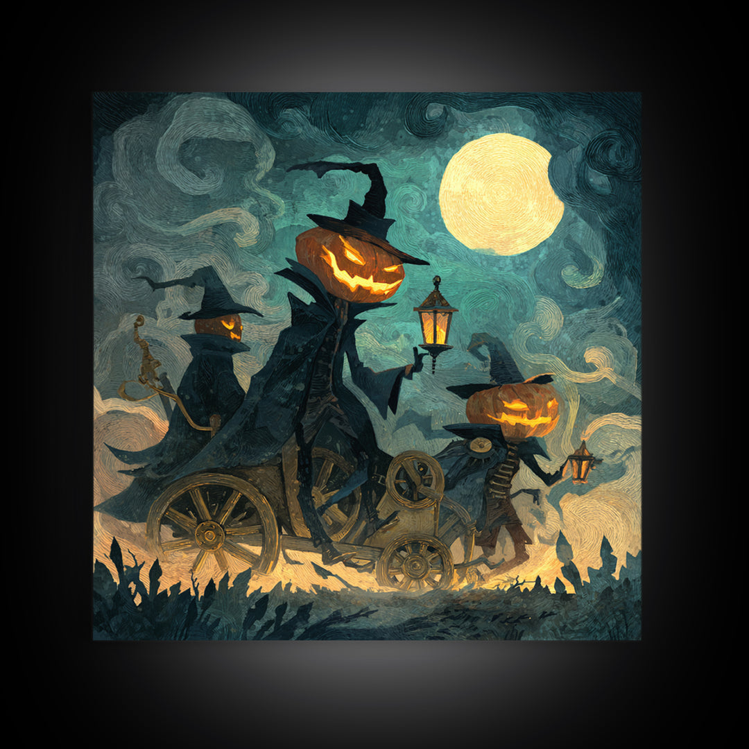 The Clockwork Jack-O-Lantern - Procession Scene, Spooky Wall Decor, Square Wall Art, Framed Canvas Print, Halloween Home Decor
