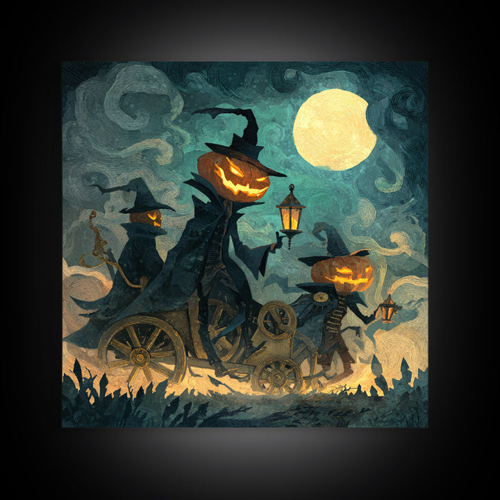 The Clockwork Jack-O-Lantern - Procession Scene, Spooky Wall Decor, Square Wall Art, Framed Canvas Print, Halloween Home Decor