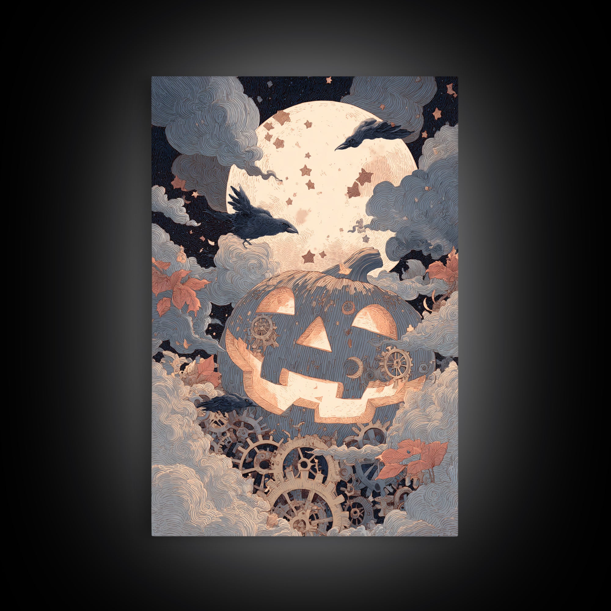 The Clockwork Jack-O-Lantern - Surreal Celestial Vision, Dark Fantasy Wall Art, Vertical Wall Art, Canvas Print, Halloween Home Decor