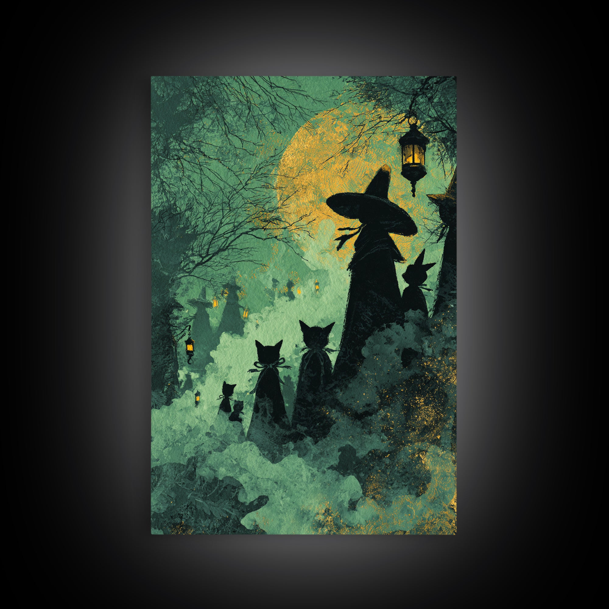The Moonlit Cat Masquerade - Icon Portrait, Spooky Wall Decor, Vertical Wall Art, Framed Canvas Print, Halloween Home Decor, Gothic Wall Art