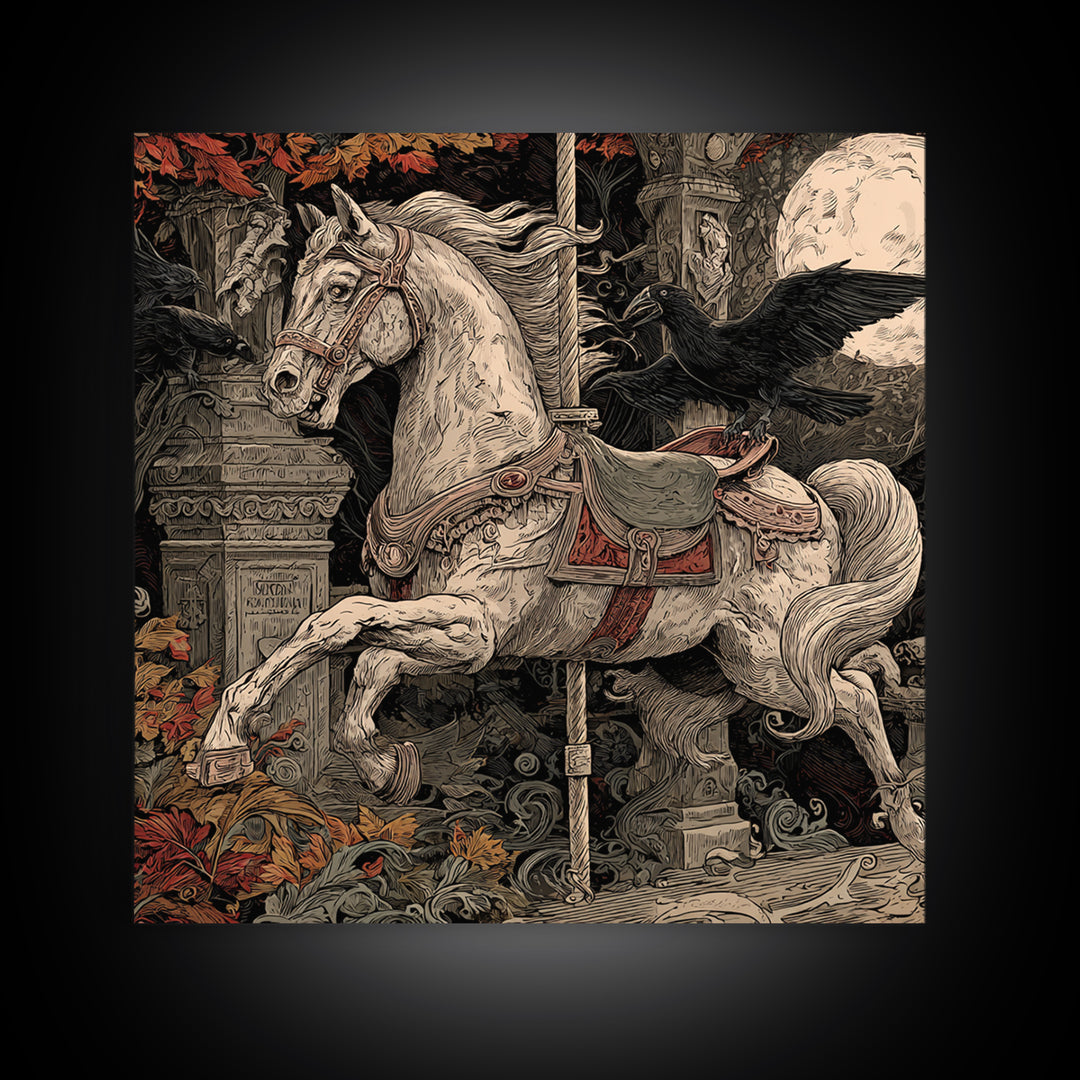 The Graveyard Carousel - Icon Portrait, Halloween Wall Art, Square Wall Art, Framed Canvas Print, Halloween Home Decor, Gothic Wall Art