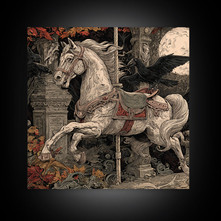The Graveyard Carousel - Icon Portrait, Halloween Wall Art, Square Wall Art, Framed Canvas Print, Halloween Home Decor, Gothic Wall Art