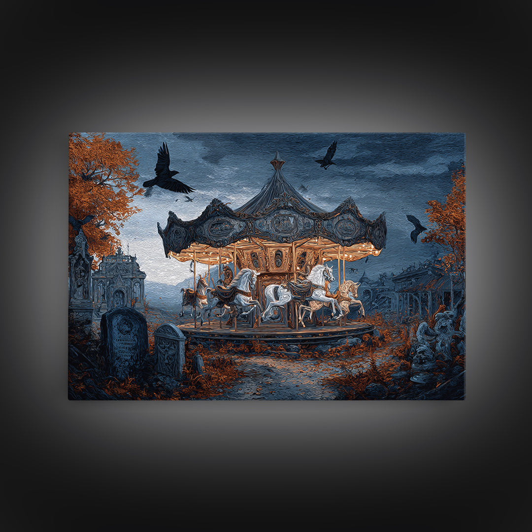 The Graveyard Carousel - Environmental Panorama, Gothic Home Decor, Landscape Wall Art, Canvas Print, Halloween Home Decor, Gothic Wall Art