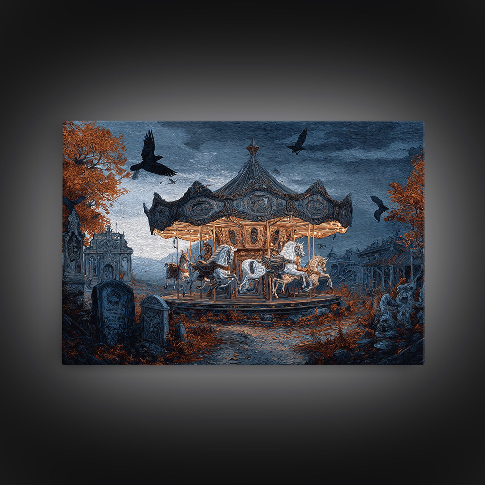 The Graveyard Carousel - Environmental Panorama, Gothic Home Decor, Landscape Wall Art, Canvas Print, Halloween Home Decor, Gothic Wall Art