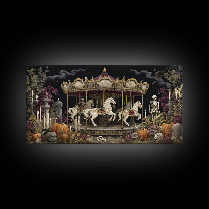 The Graveyard Carousel - Occult Still Life, Occult Wall Decor, Wide Panoramic Art, Canvas Print, Halloween Home Decor, Gothic Wall Art