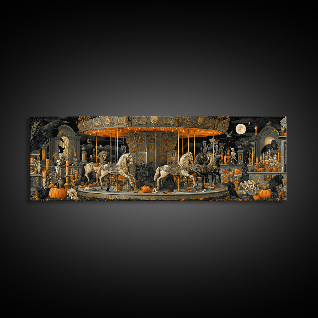 The Graveyard Carousel - Occult Still Life, Gothic Home Decor, Extra Wide Wall Art, Canvas Print, Halloween Home Decor, Gothic Wall Art