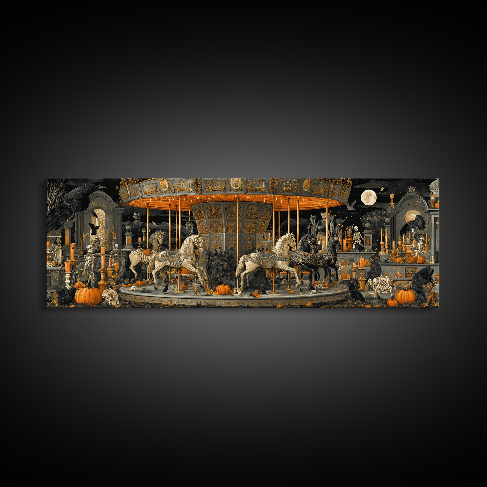 The Graveyard Carousel - Occult Still Life, Gothic Home Decor, Extra Wide Wall Art, Canvas Print, Halloween Home Decor, Gothic Wall Art