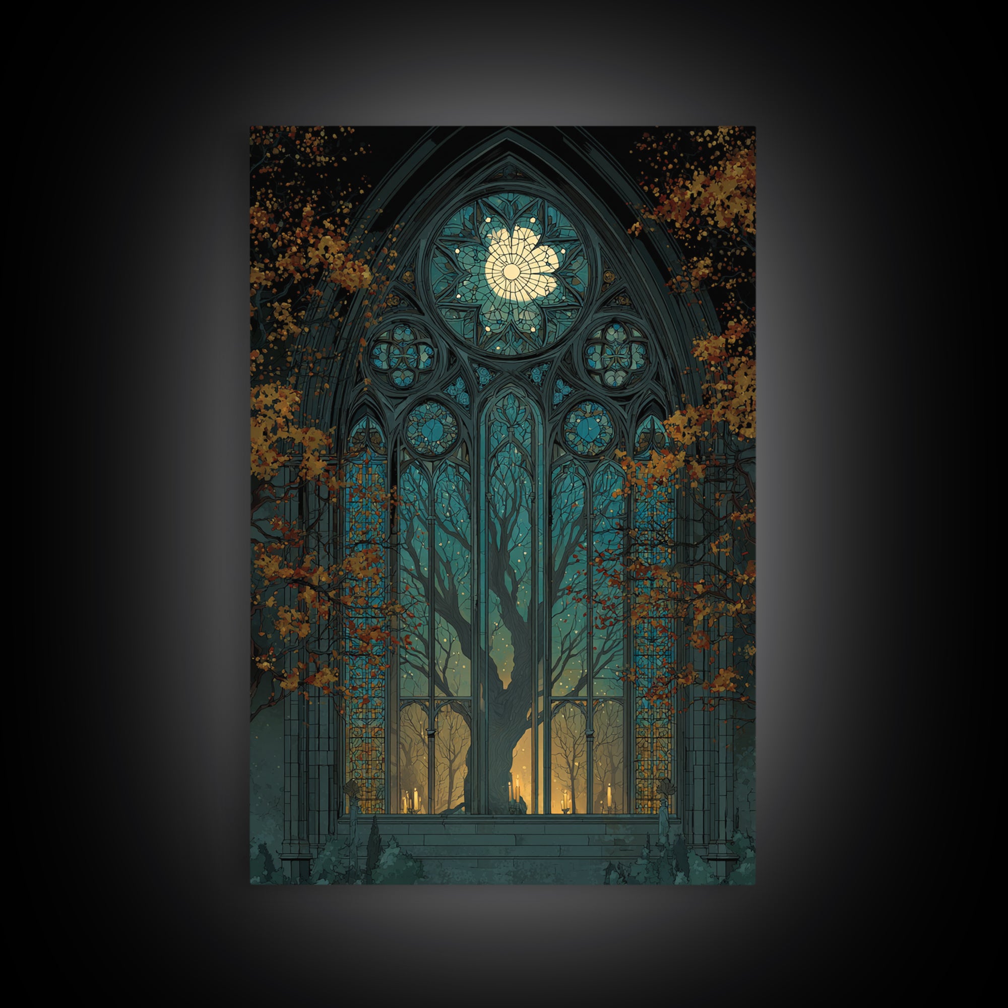 The Spiderweb Cathedral Window - Icon Portrait, Dark Fantasy Wall Art, Vertical Wall Art, Canvas Print, Halloween Home Decor