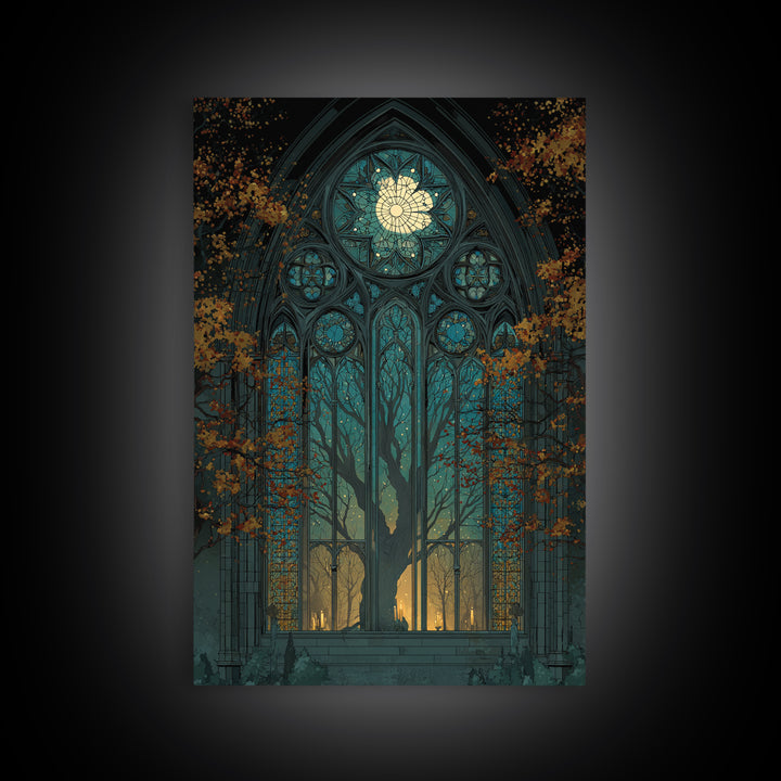 The Spiderweb Cathedral Window - Icon Portrait, Dark Fantasy Wall Art, Vertical Wall Art, Canvas Print, Halloween Home Decor