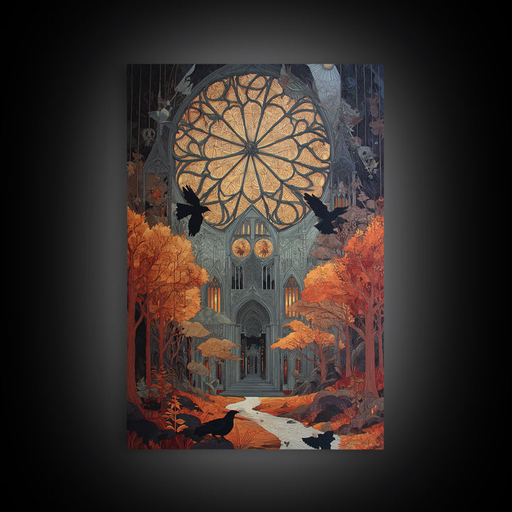 The Spiderweb Cathedral Window - Environmental Panorama, Gothic Home Decor, Vertical Wall Art, Canvas Print, Halloween Home Decor