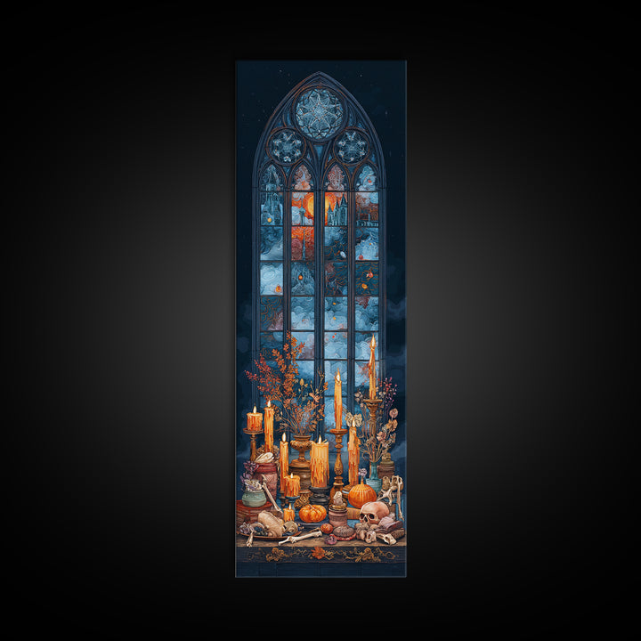 The Spiderweb Cathedral Window - Occult Still Life, Occult Wall Decor, Tall Narrow Wall Art, Canvas Print, Halloween Home Decor