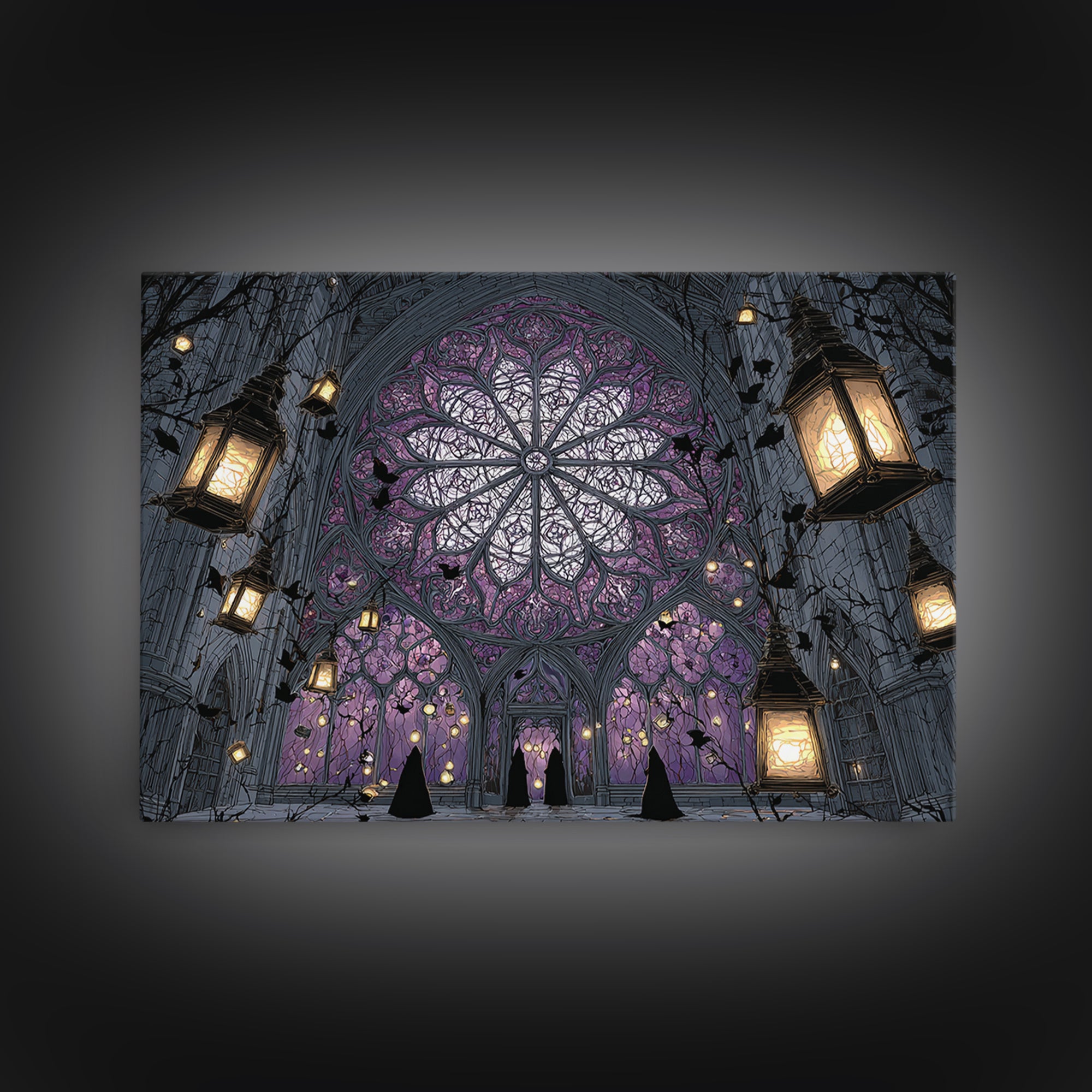 The Spiderweb Cathedral Window - Procession Scene, Occult Wall Decor, Landscape Wall Art, Canvas Print, Halloween Home Decor