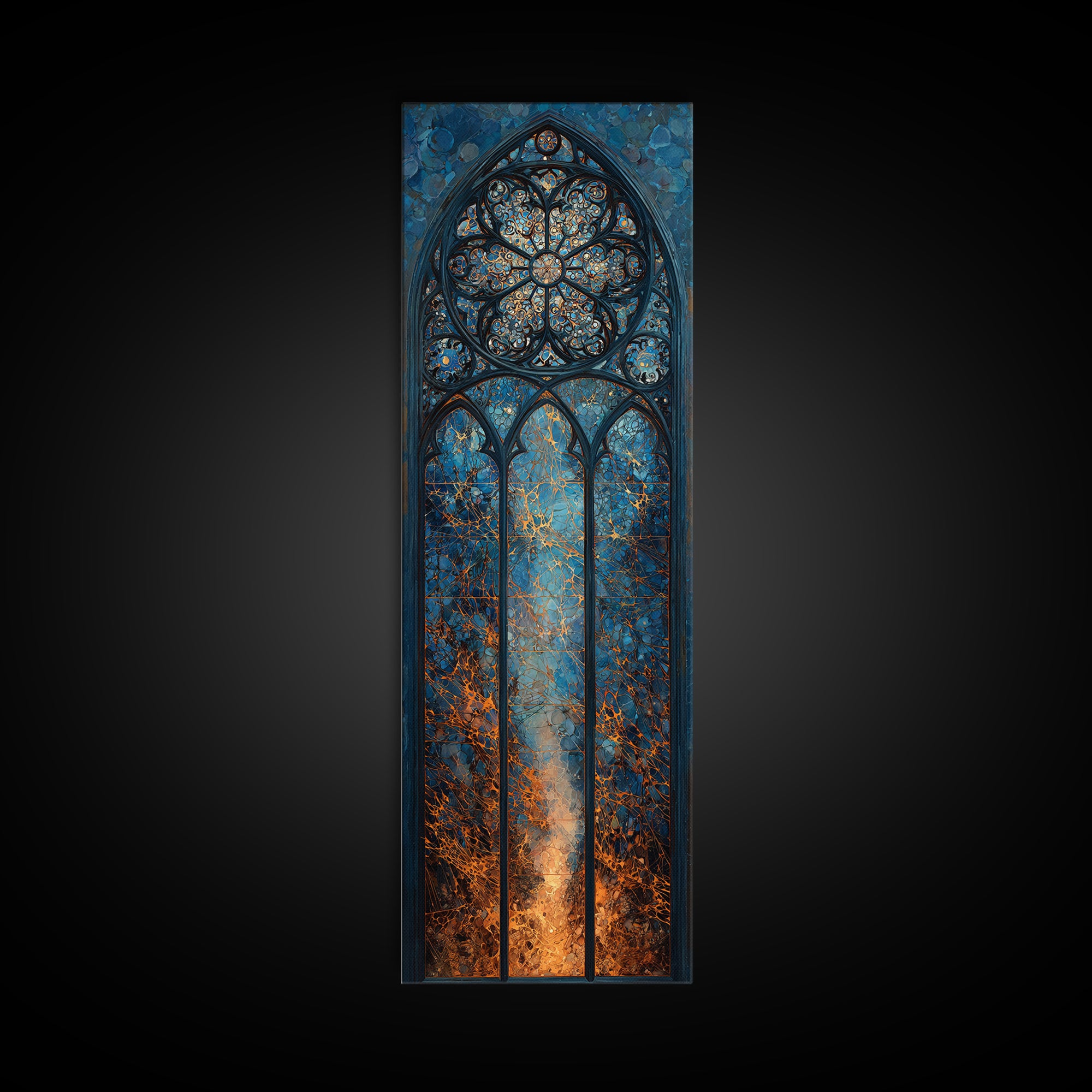 The Spiderweb Cathedral Window - Procession Scene, Dark Fantasy Wall Art, Tall Narrow Wall Art, Canvas Print, Halloween Home Decor