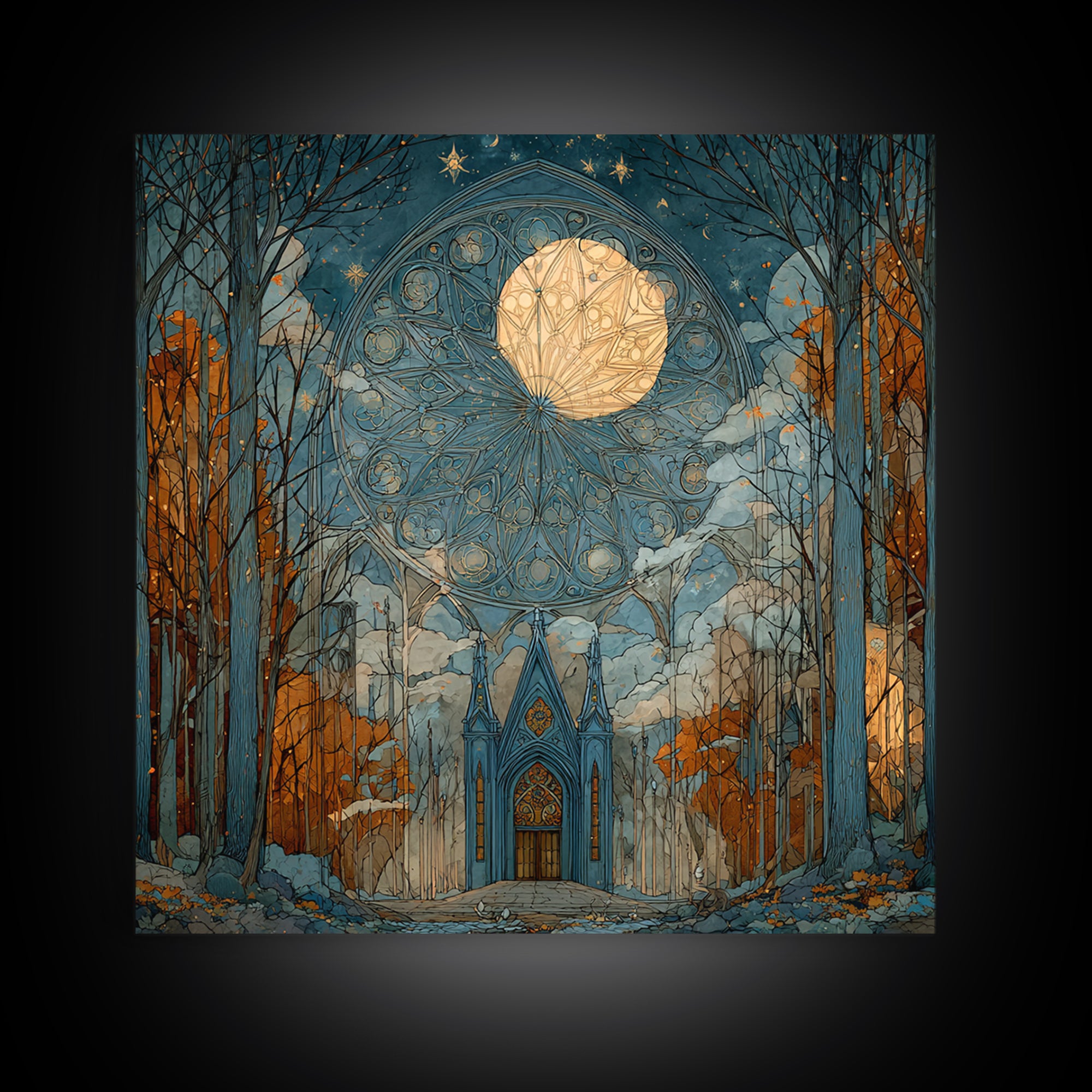 The Spiderweb Cathedral Window - Surreal Celestial Vision, Dark Fantasy Wall Art, Square Wall Art, Canvas Print, Halloween Home Decor