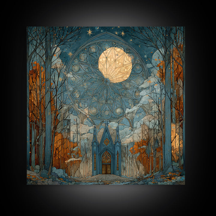 The Spiderweb Cathedral Window - Surreal Celestial Vision, Dark Fantasy Wall Art, Square Wall Art, Canvas Print, Halloween Home Decor