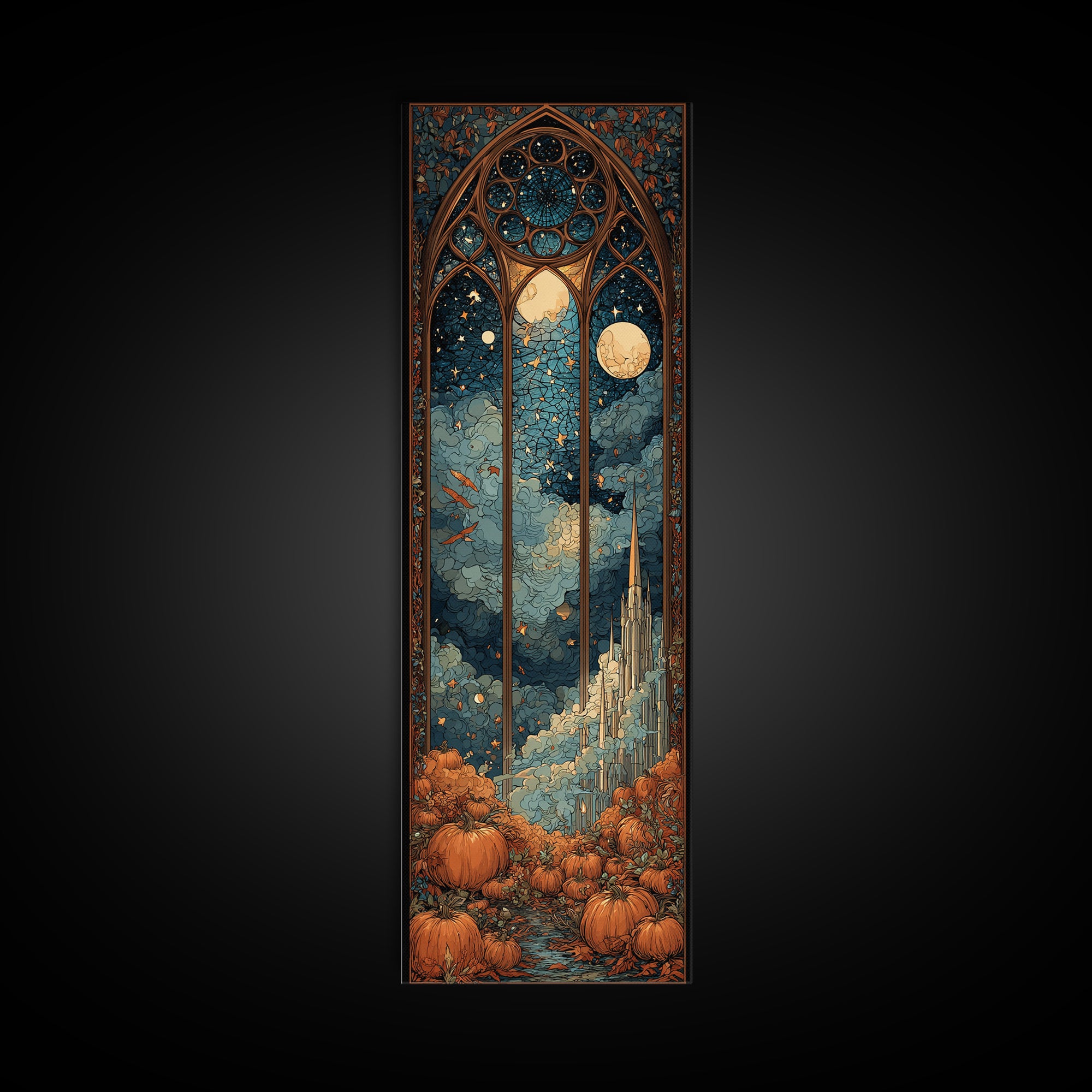 The Spiderweb Cathedral Window - Surreal Celestial Vision, Macabre Halloween Art, Tall Narrow Wall Art, Framed Canvas Print, Gothic Wall Art