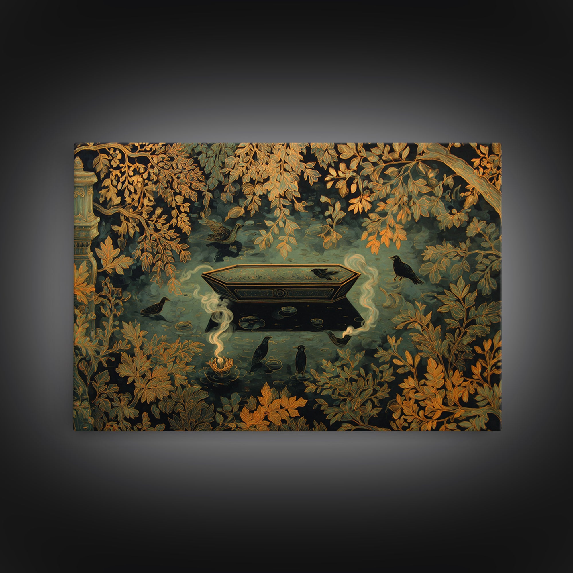 The Floating Coffin Garden - Icon Portrait, Dark Fantasy Wall Art, Landscape Wall Art, Canvas Print, Halloween Home Decor, Gothic Wall Art