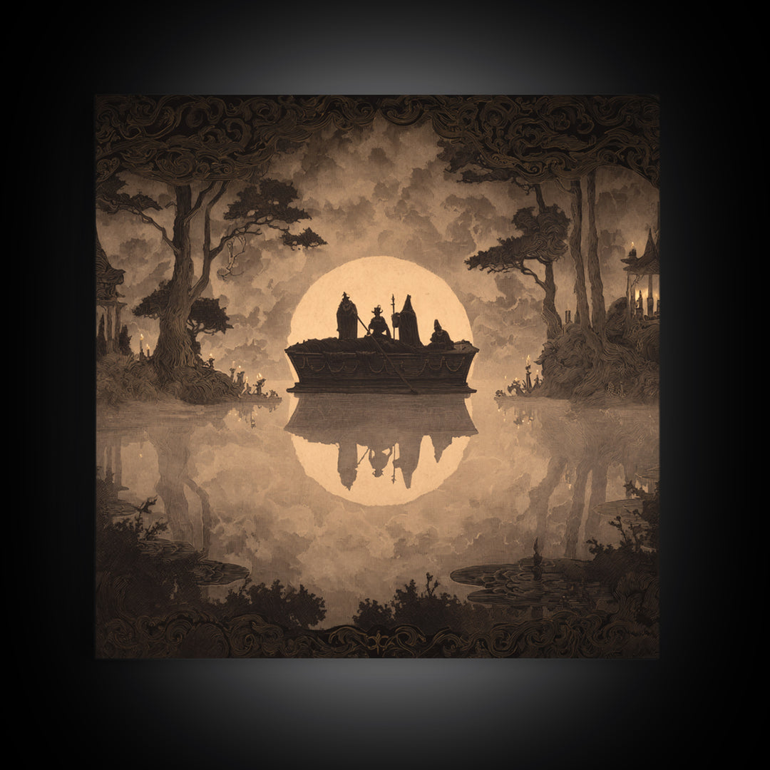The Floating Coffin Garden - Icon Portrait, Gothic Home Decor, Square Wall Art, Canvas Print, Halloween Home Decor, Gothic Wall Art