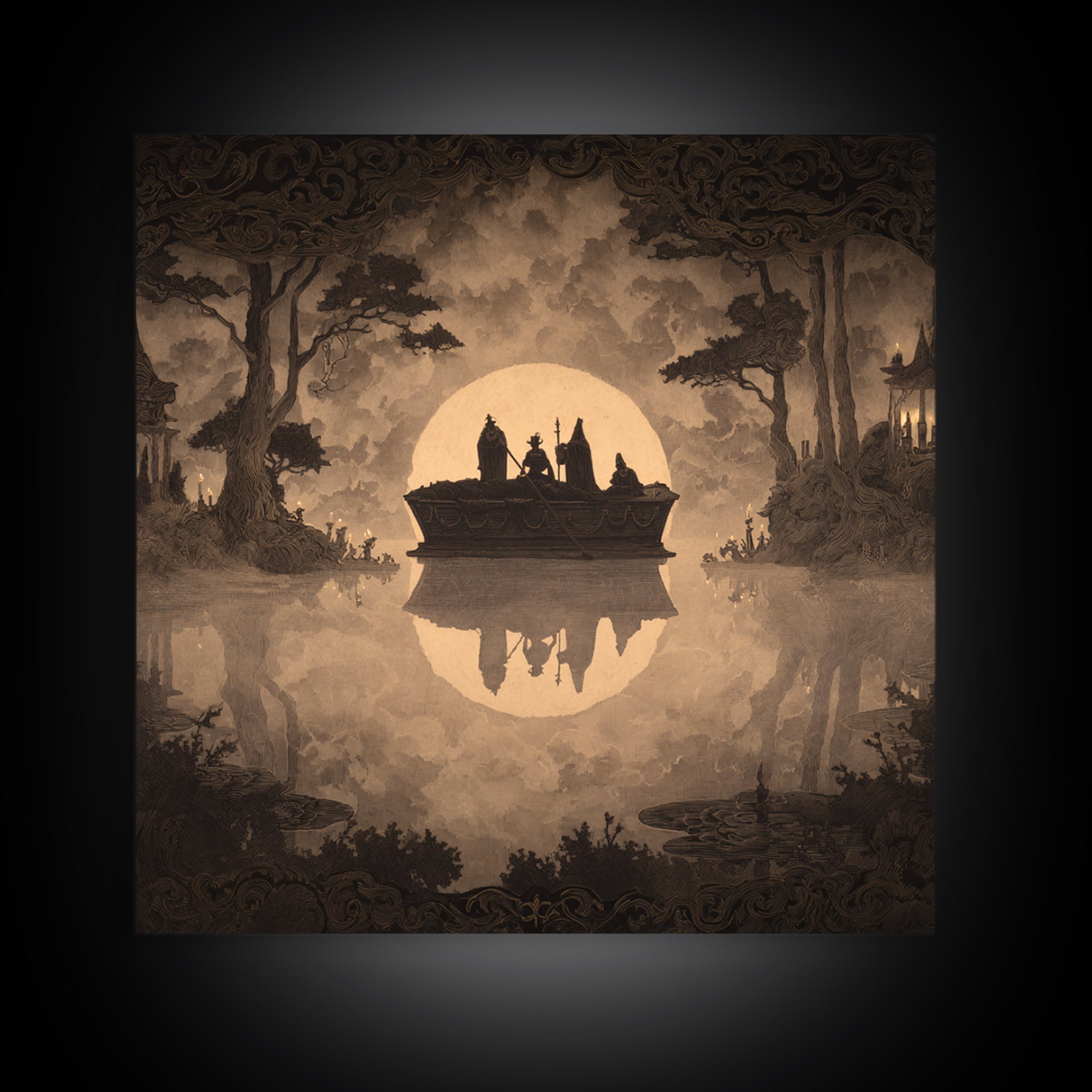 The Floating Coffin Garden - Icon Portrait, Gothic Home Decor, Square Wall Art, Canvas Print, Halloween Home Decor, Gothic Wall Art