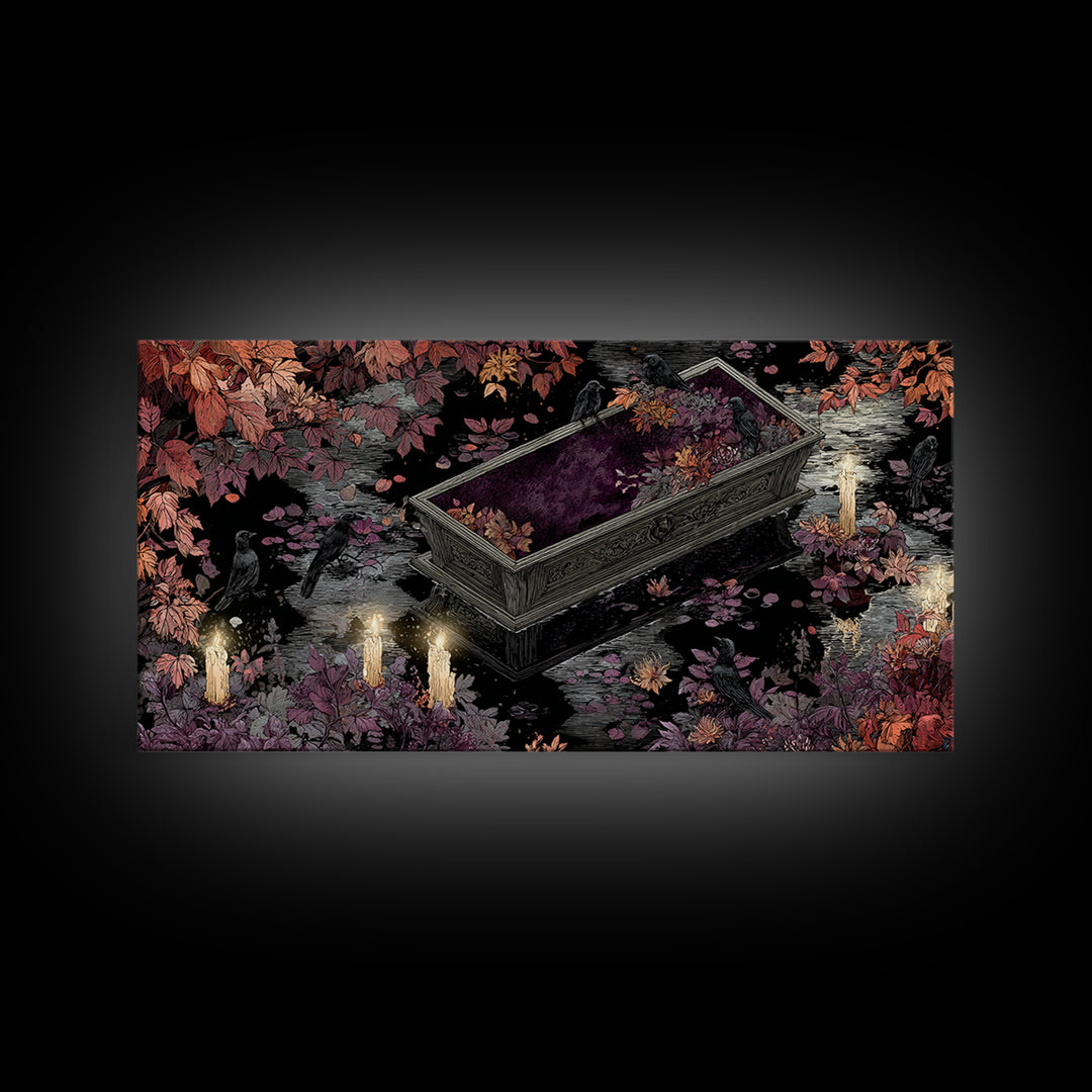 The Floating Coffin Garden - Icon Portrait, Halloween Wall Art, Wide Panoramic Art, Framed Canvas Print, Halloween Home Decor