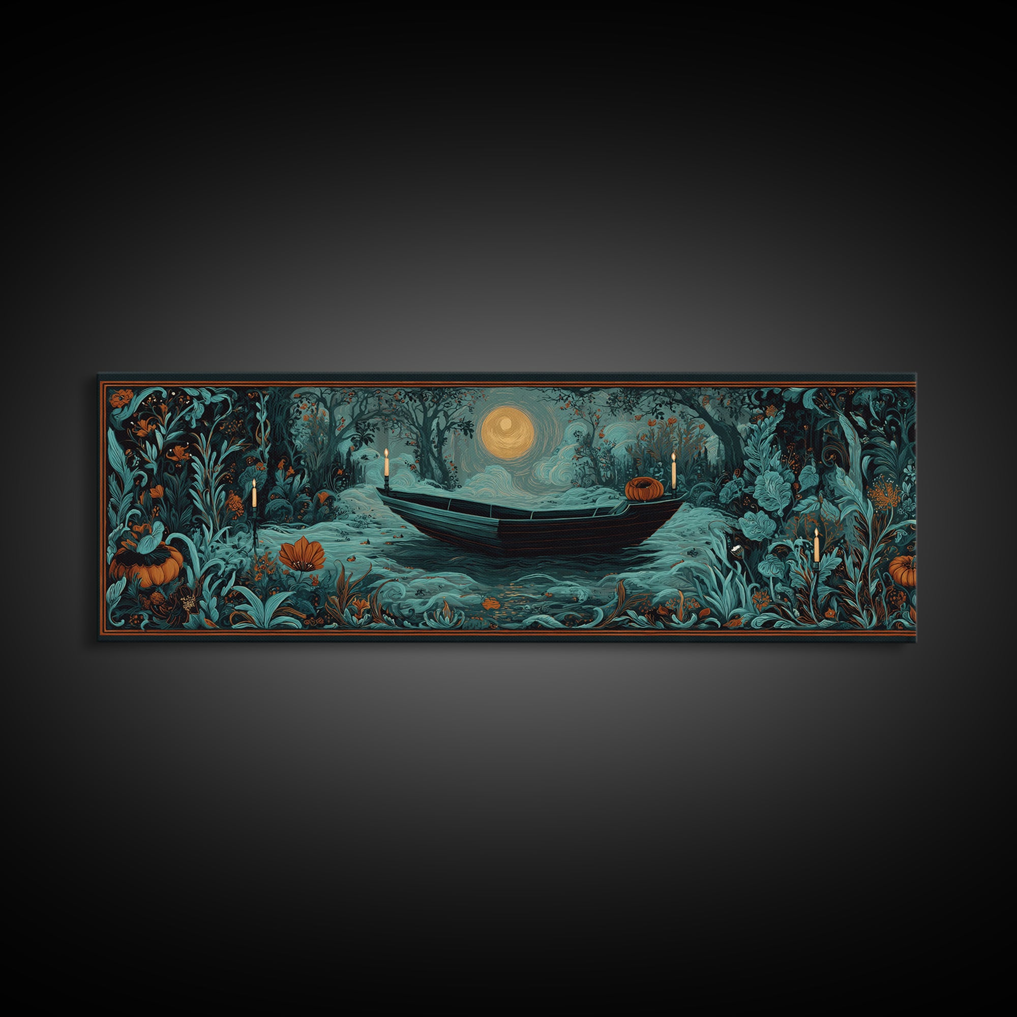 The Floating Coffin Garden - Icon Portrait, Gothic Home Decor, Extra Wide Wall Art, Canvas Print, Halloween Home Decor, Gothic Wall Art