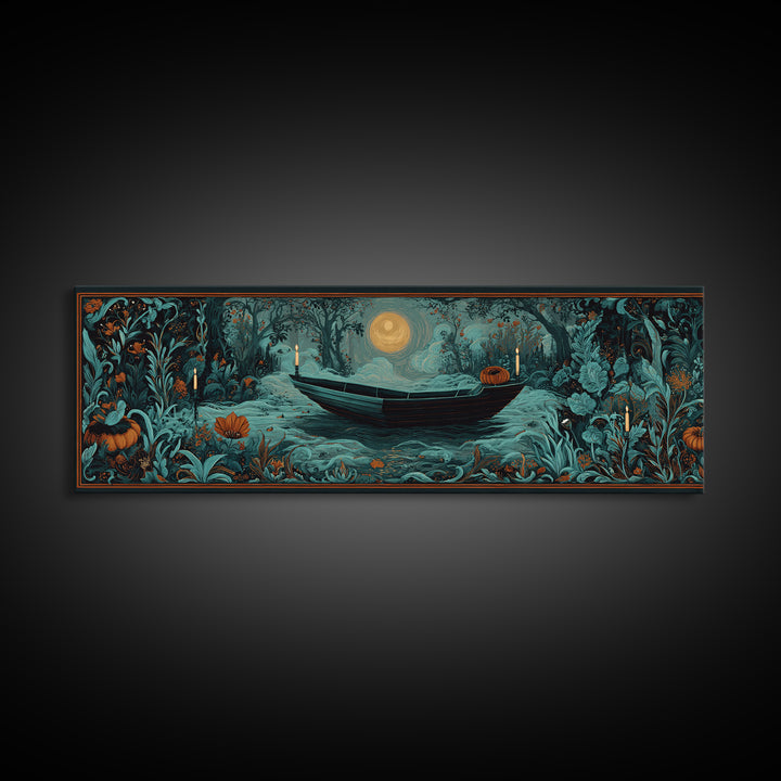 The Floating Coffin Garden - Icon Portrait, Gothic Home Decor, Extra Wide Wall Art, Canvas Print, Halloween Home Decor, Gothic Wall Art