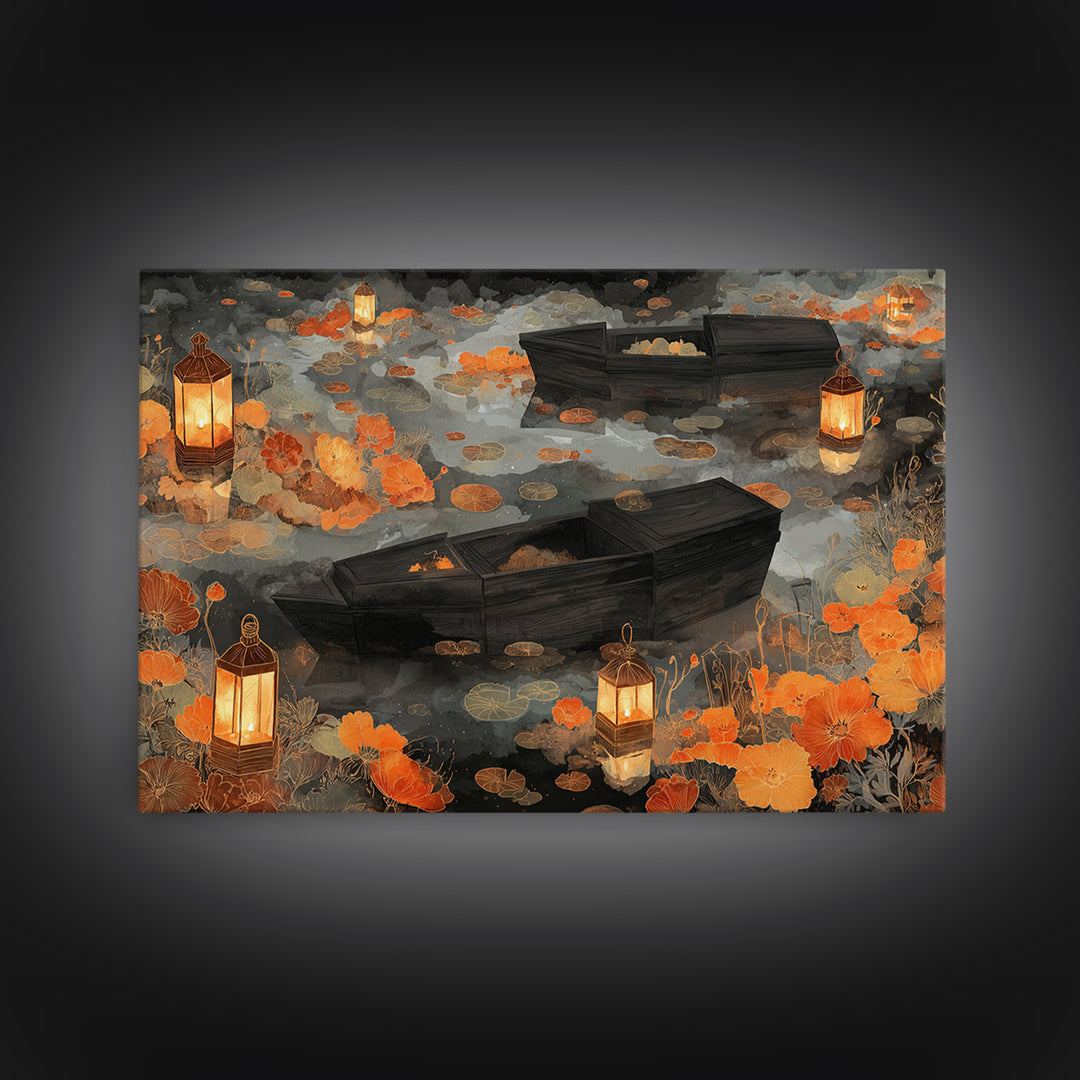 The Floating Coffin Garden - Environmental Panorama, Gothic Home Decor, Landscape Wall Art, Canvas Print, Halloween Home Decor