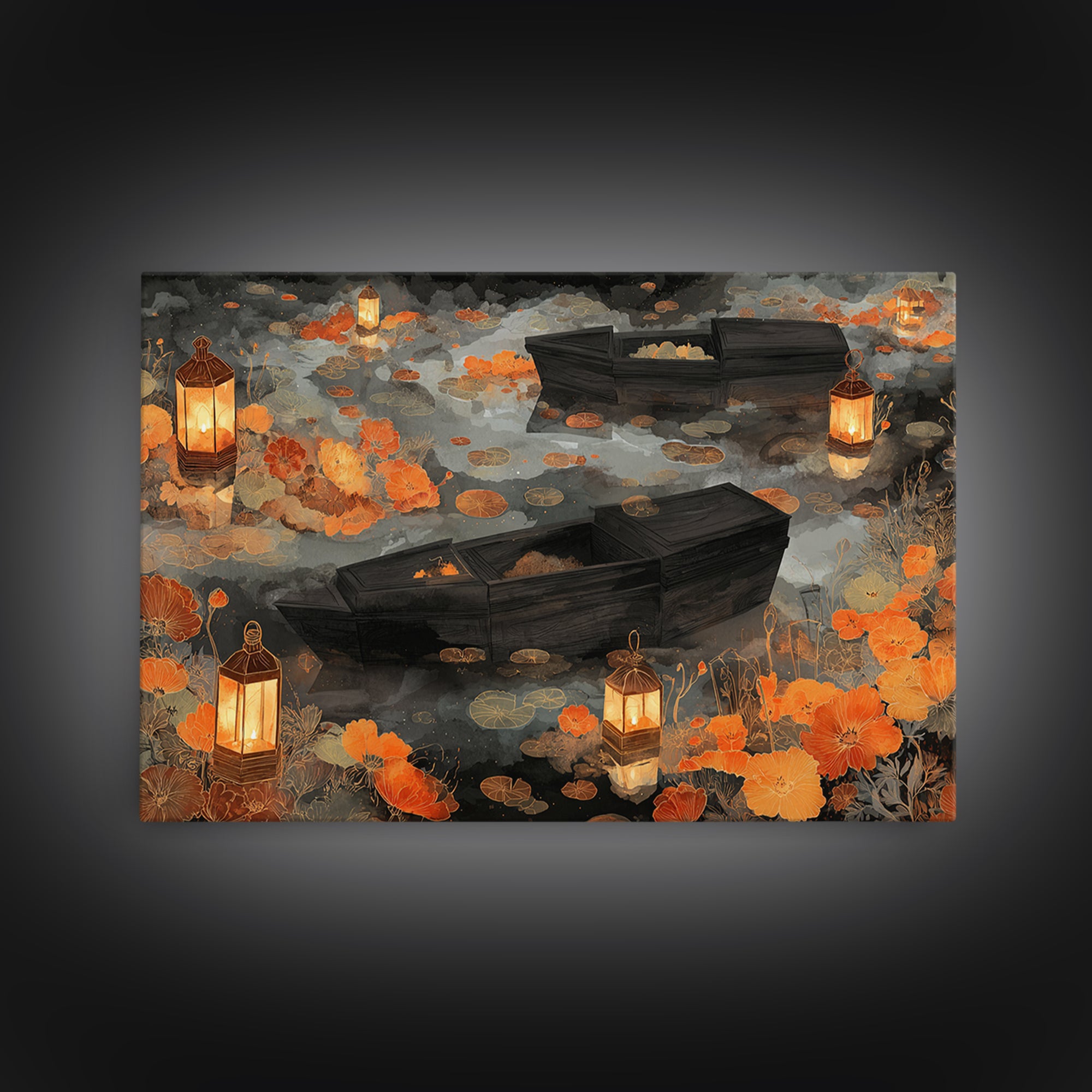 The Floating Coffin Garden - Environmental Panorama, Gothic Home Decor, Landscape Wall Art, Canvas Print, Halloween Home Decor